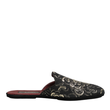 Dolce & Gabbana Black Floral Jacquard Slides Slippers Shoes