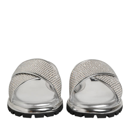 Dolce & Gabbana Silver Strass Slides Flats Slippers Shoes