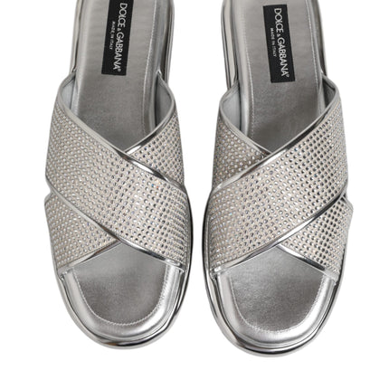 Dolce & Gabbana Silver Strass Slides Flats Slippers Shoes