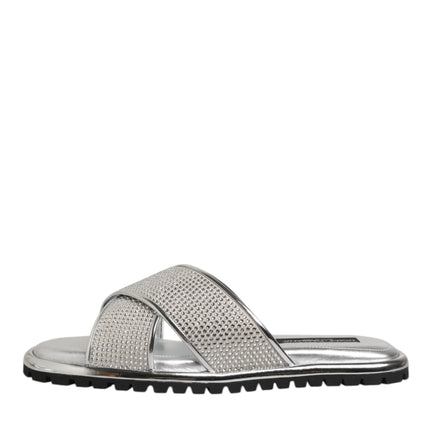 Dolce & Gabbana Silver Strass Slides Flats Slippers Shoes