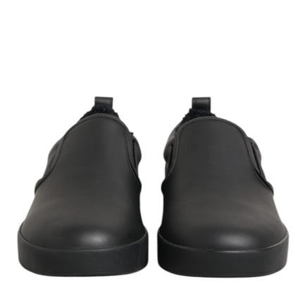 Dolce & Gabbana Black Leather Low Top Slip On Sneakers Shoes