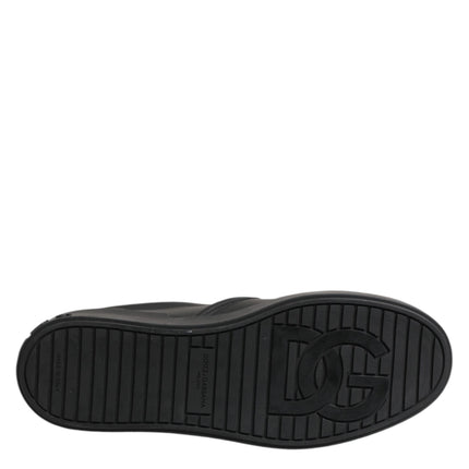 Dolce & Gabbana Black Leather Low Top Slip On Sneakers Shoes