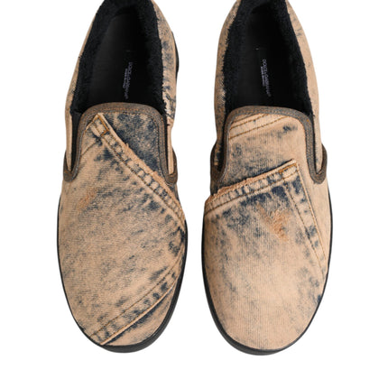 Dolce & Gabbana Beige Cotton Low Top Slip On Sneakers Shoes