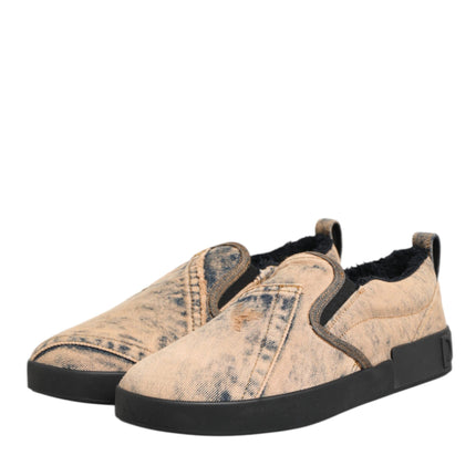 Dolce & Gabbana Beige Cotton Low Top Slip On Sneakers Shoes