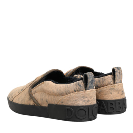 Dolce & Gabbana Beige Cotton Low Top Slip On Sneakers Shoes