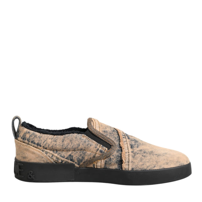 Dolce & Gabbana Beige Cotton Low Top Slip On Sneakers Shoes