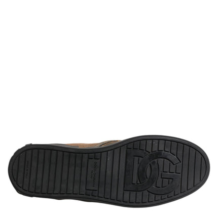Dolce & Gabbana Brown Cotton Low Top Slip On Sneakers Shoes