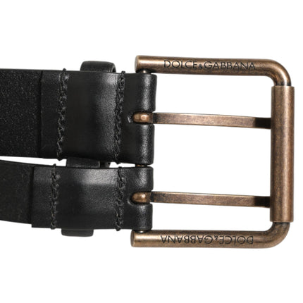 Dolce & Gabbana Black Double Strap Leather Brass Buckle Belt