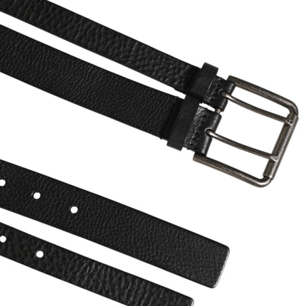 Dolce & Gabbana Black Double Strap Leather Silver Buckle Belt