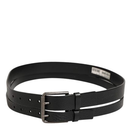 Dolce & Gabbana Black Double Strap Leather Silver Buckle Belt