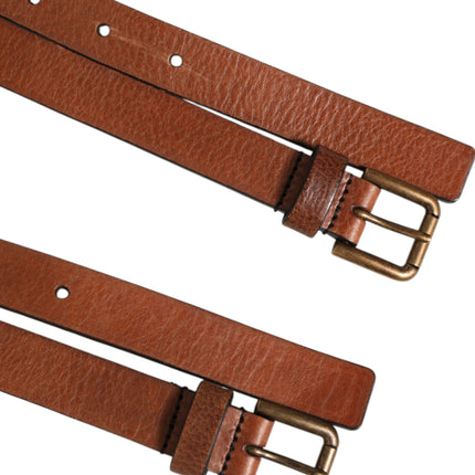 Dolce & Gabbana Brown Double Strap Leather Gold Buckle Belt