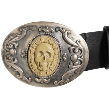 Dolce & Gabbana Black Leather Ornate Metal Buckle Men Belt