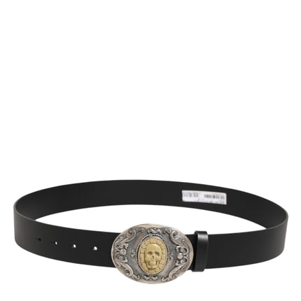 Dolce & Gabbana Black Leather Ornate Metal Buckle Men Belt