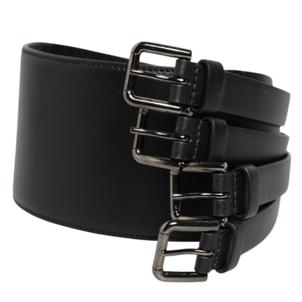 Dolce & Gabbana Black Leather 4-Strap Metal Multi-Buckle Belt