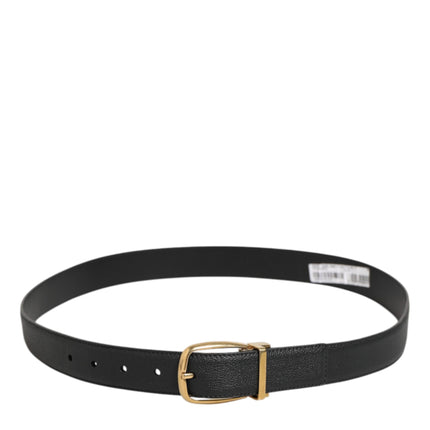 Dolce & Gabbana Black Leather Classic Metal Logo Buckle Belt