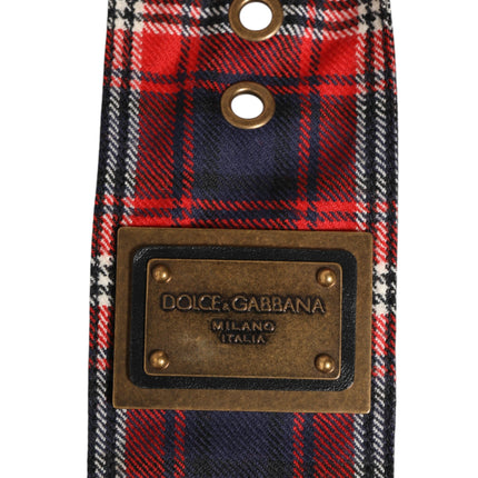 Dolce & Gabbana Red Plaid Fabric Logo Plate Brass Buckle Belt