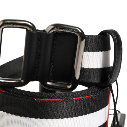 Dolce & Gabbana Black White Striped Logo Metal Buckle Belt