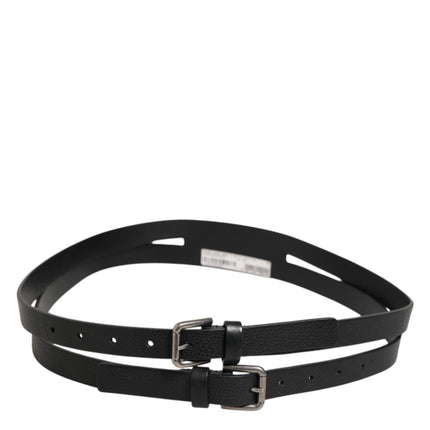 Dolce & Gabbana Black Double Strap Leather Gold Buckle Belt