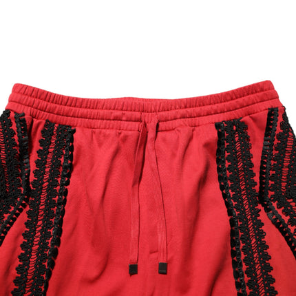 Dolce & Gabbana Red Embroidered Casual Cropped Trouser Pants
