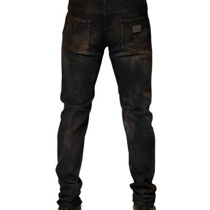 Dolce & Gabbana Black Cotton Skinny Tattered Men Denim Jeans