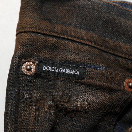 Dolce & Gabbana Black Cotton Skinny Tattered Men Denim Jeans