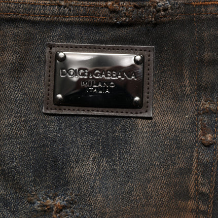 Dolce & Gabbana Black Cotton Skinny Tattered Men Denim Jeans