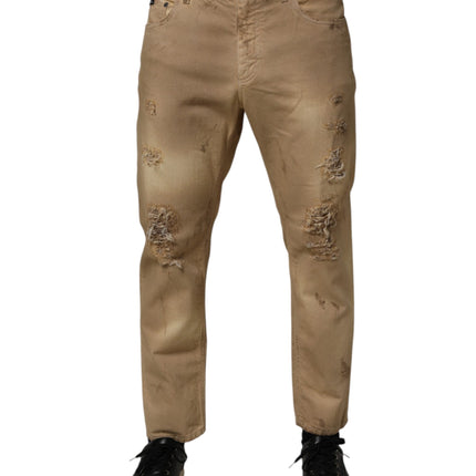 Dolce & Gabbana Beige Cotton Loose Tattered Men Denim Jeans