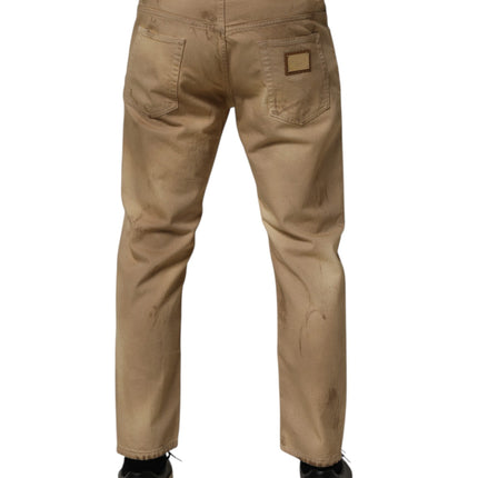 Dolce & Gabbana Beige Cotton Loose Tattered Men Denim Jeans
