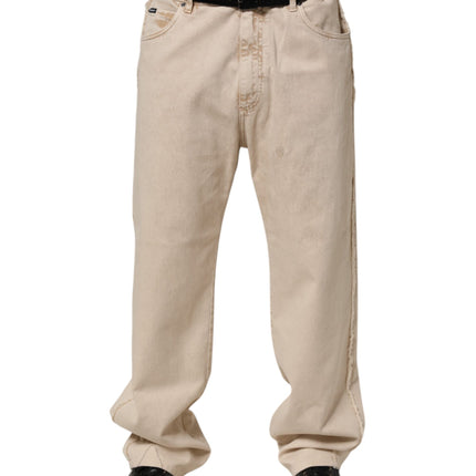 Dolce & Gabbana Beige Cotton Straight Denim Trouser Jeans