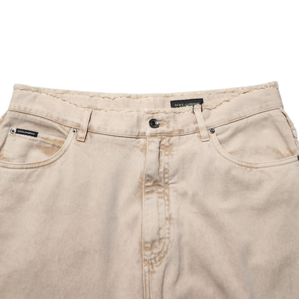 Dolce & Gabbana Beige Cotton Straight Denim Trouser Jeans