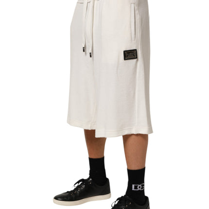Dolce & Gabbana White Cotton Logo Plaque Men Bermuda Shorts