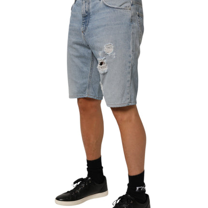 Dolce & Gabbana Blue Cotton Distressed Denim Bermuda  Shorts