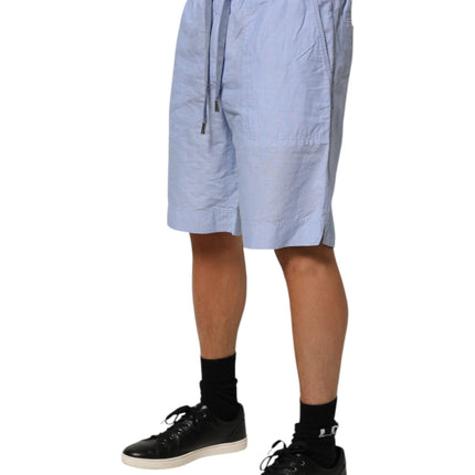 Dolce & Gabbana Light Blue Linen Mid Waist Men Bermuda Shorts