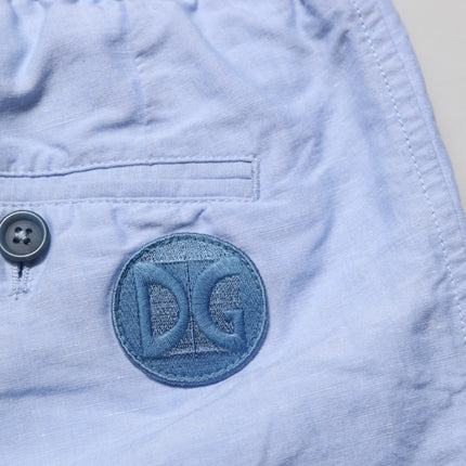 Dolce & Gabbana Light Blue Linen Mid Waist Men Bermuda Shorts