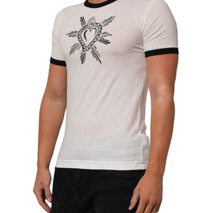 Dolce & Gabbana White Sacred Heart Cotton Crew Neck T-shirt