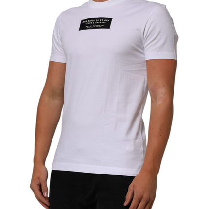 Dolce & Gabbana White Cotton Logo Print Crew Neck Men T-shirt