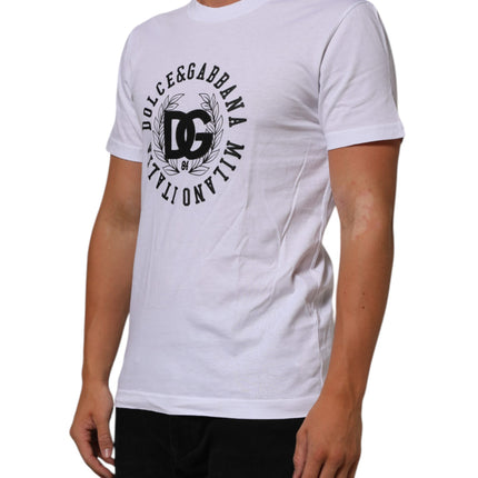 Dolce & Gabbana White Cotton Logo Print Crew Neck T-shirt