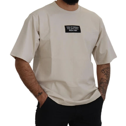 Dolce & Gabbana Ivory Cotton Ivory Printed Crewneck