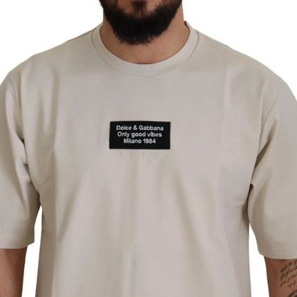 Dolce & Gabbana Ivory Cotton Ivory Printed Crewneck