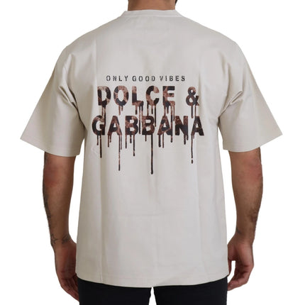 Dolce & Gabbana Ivory Cotton Ivory Printed Crewneck