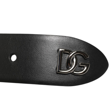 Dolce & Gabbana Black Calf Leather Studded Silver Buckle Belt