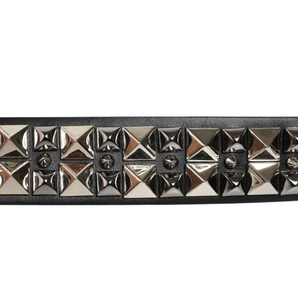 Dolce & Gabbana Black Calf Leather Studded Silver Buckle Belt