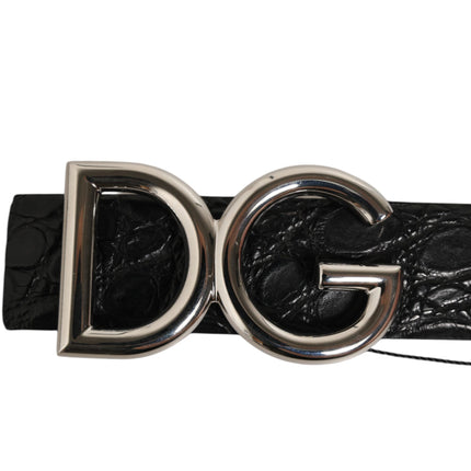 Dolce & Gabbana Black Exotic Leather DG Logo Buckle Belt