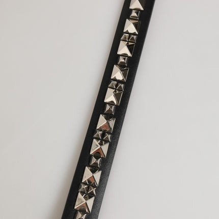 Dolce & Gabbana Black Leather Studded Silver-Tone Buckle Belt