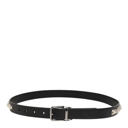Dolce & Gabbana Black Leather Studded Silver-Tone Buckle Belt