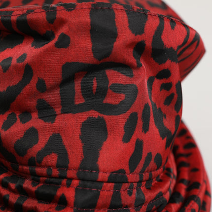Dolce & Gabbana Red Black Nylon Leopard Print Bucket Men Cap Hat