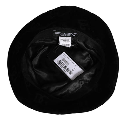 Dolce & Gabbana Black Cotton Suede Bucket Logo Capello Hat