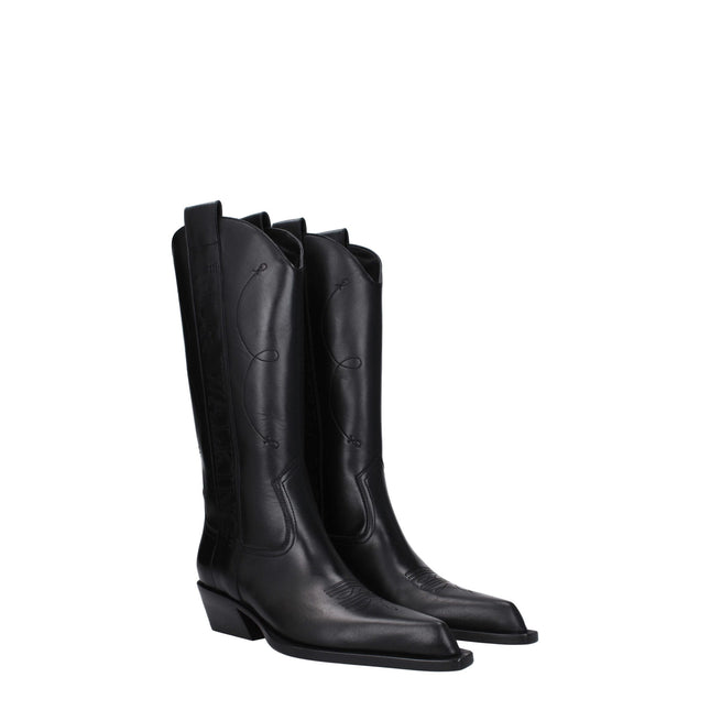 Off-White Black Leather High Heel Boots