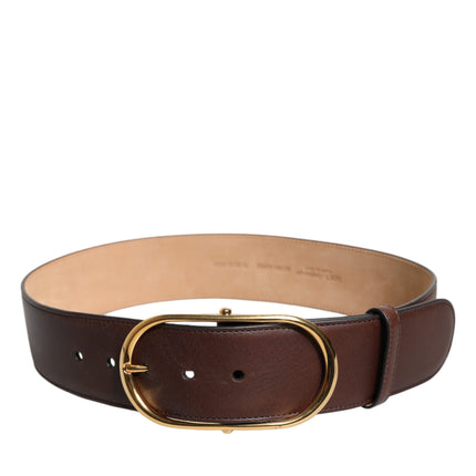 Dolce & Gabbana Brown Leather Classic Metal Oval Buckle Belt