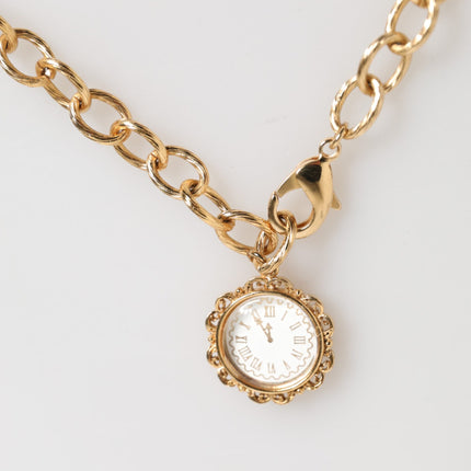 Dolce & Gabbana Gold Crystal Clock Pendant Statement Jewelry Necklace